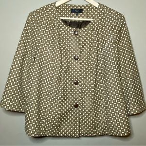 Talbots Jacket Women 16W Brown Tan Geometric Pockets Lined Office Church